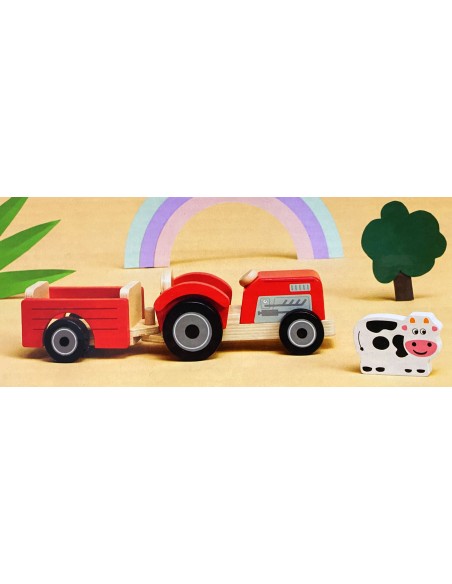 Drewniany Traktor z przyczepą