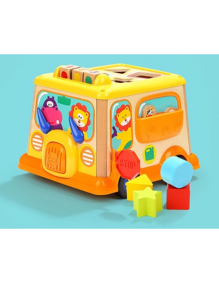 Drewniana Kostka Edukacyjna Sorter Klocki CYFRY autobus