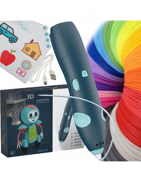 DŁUGOPIS DRUKARKA 3D PEN BEZPIECZNY ZESTAW + WZORY NIEBIESKI