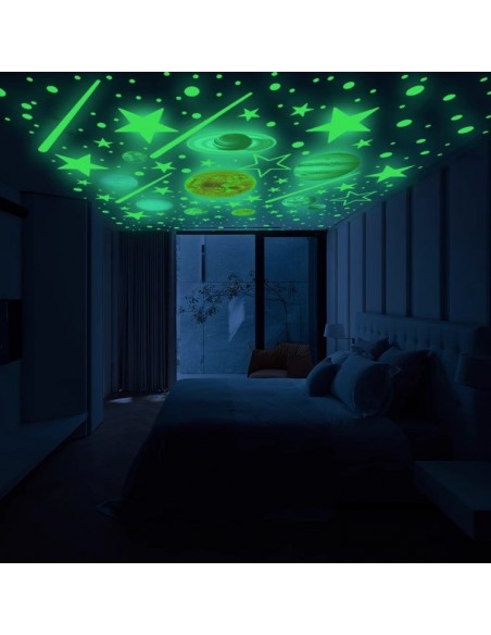NAKLEJKI FLUORESCENCYJNE ŚWIECĄCE GWIAZDKI PLANETY KOSMOS 453 SZT