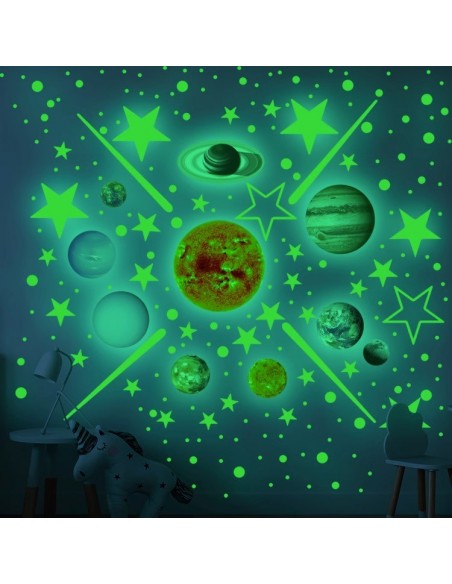 NAKLEJKI FLUORESCENCYJNE ŚWIECĄCE GWIAZDKI PLANETY KOSMOS 453 SZT