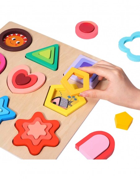 PUZZLE DREWNIANE KSZTAŁTY DOPASOWYWANIE EDUKACYJNE FIGURY MONTESSORI