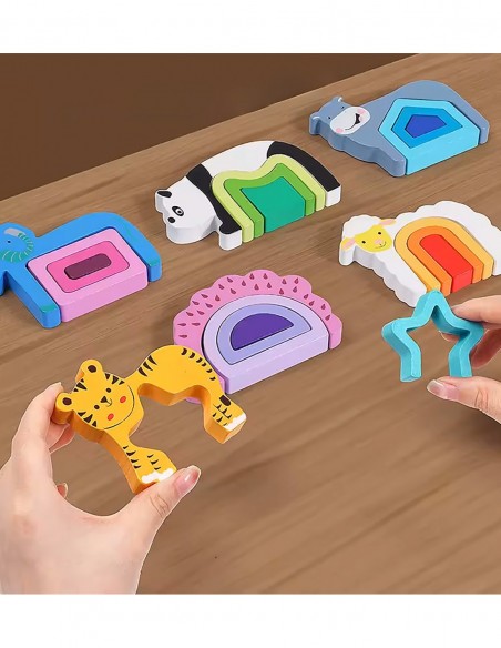 PUZZLE DREWNIANE KSZTAŁTY DOPASOWYWANIE EDUKACYJNE ZWIERZĘTA MONTESSORI