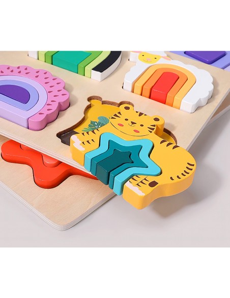 PUZZLE DREWNIANE KSZTAŁTY DOPASOWYWANIE EDUKACYJNE ZWIERZĘTA MONTESSORI