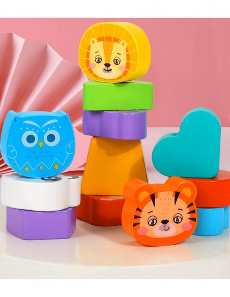 DREWNIANY SORTER KLOCKÓW ELASTYCZNA KOSTKA SENSORYCZNA MONTESSORI GUMKI 12 KLOCKÓW