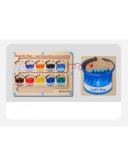 DREWNIANY LABIRYNT MAGNETYCZNY MONTESSORI KOLORY
