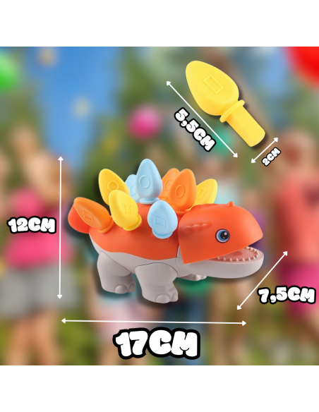 PUZZLE UKŁADANKA DOPASUJ KSZTAŁTY MONTESSORI KSZTAŁTY DINOZAUR SORTER POMARAŃCZOWY