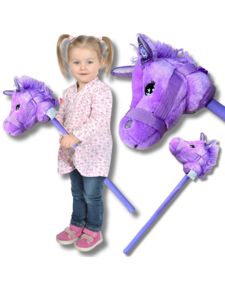 GŁOWA KONIA JEDNOROŻCA PLUSZOWA NA KIJU HOBBY HORSE FIOLETOWY Z DŹWIĘKIEM
