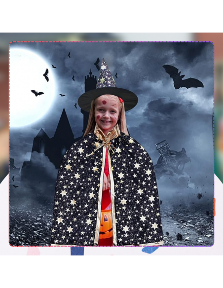 STRÓJ CZARODZIEJA MAGIKA HALLOWEEN KOSTIUM PELERYNA + KAPELUSZ