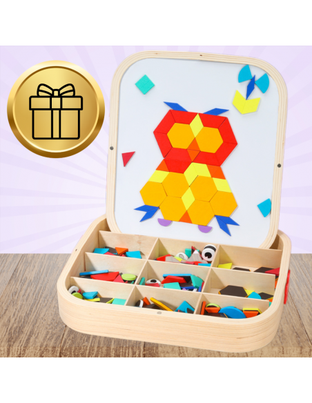 DREWNIANA SKRZYNKA Z MAGNETYCZNĄ MOZAIKĄ MONTESSORI KREATYWNA ZABAWA DLA DZIECI