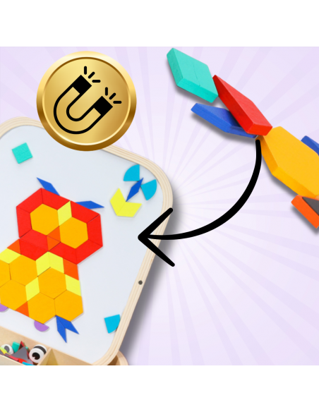 DREWNIANA SKRZYNKA Z MAGNETYCZNĄ MOZAIKĄ MONTESSORI KREATYWNA ZABAWA DLA DZIECI